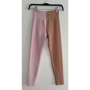ONA Pink Orange Two Toned Ribbed High Waisted Leggings Medium
